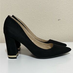 Elegant Black Women's Pumps Marc Fisher Black Suede Block Heels 6MMFGILDYS-R